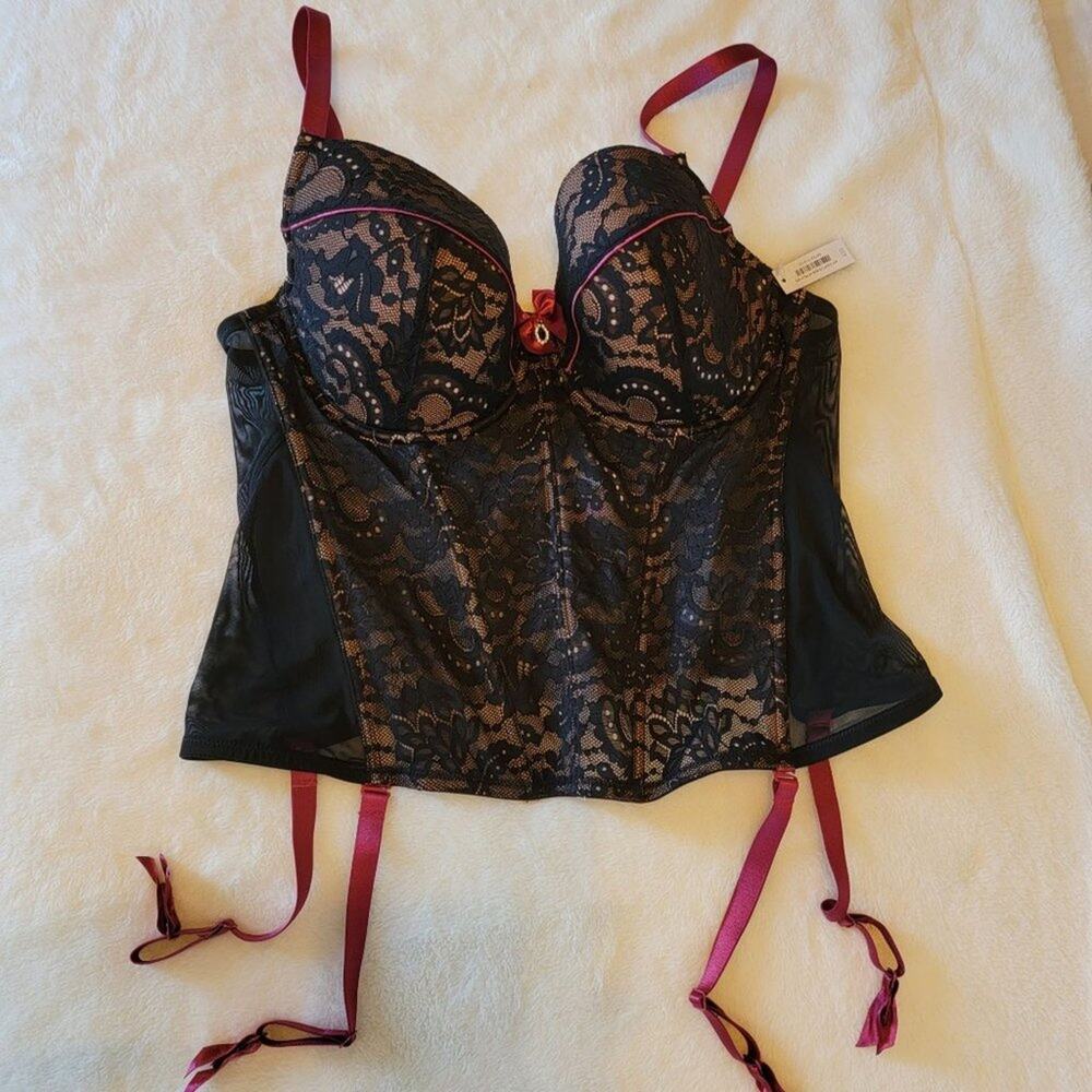 Adore Me Moreen Contour Plus Bustier‎ Black Lace Lingerie 40DDD NWT